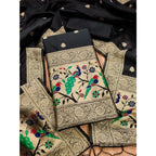 Generic Women's Banarasi Silk Printed Unstitched Salwar Suit Material With Dupatta (Black, 3Mtrs)