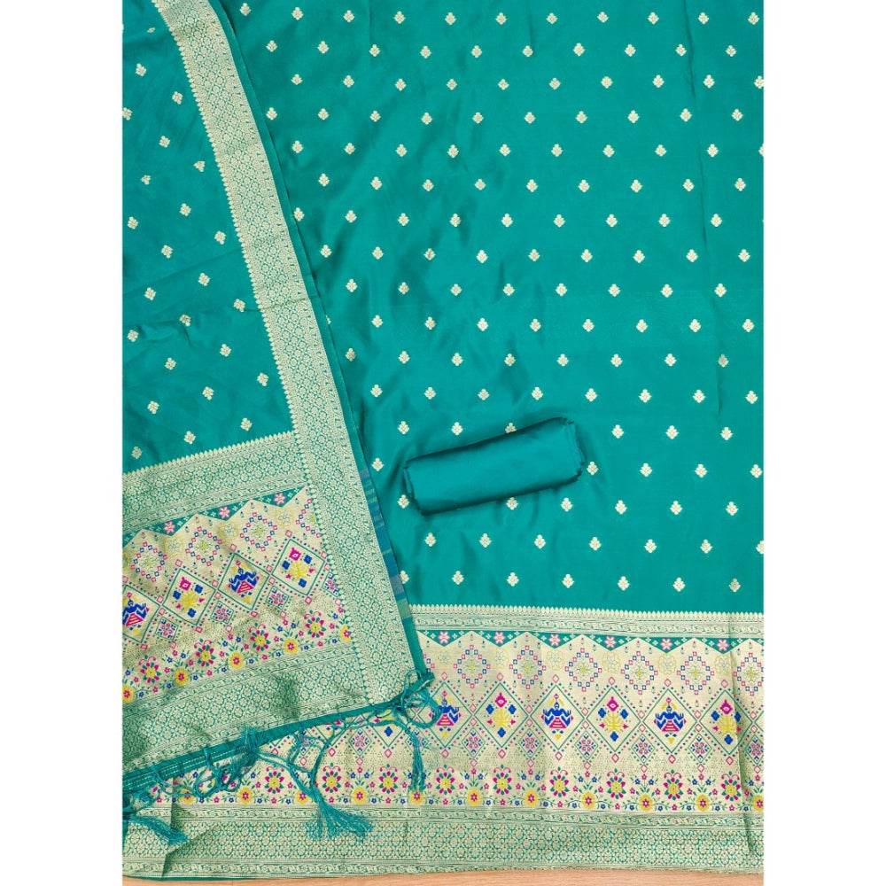 Generic Women's Banarasi Silk Printed Unstitched Salwar Suit Material With Dupatta (Rama, 3Mtrs)