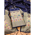 Generic Women's Banarasi Silk Printed Unstitched Salwar Suit Material With Dupatta (Navy Blue, 3Mtrs)