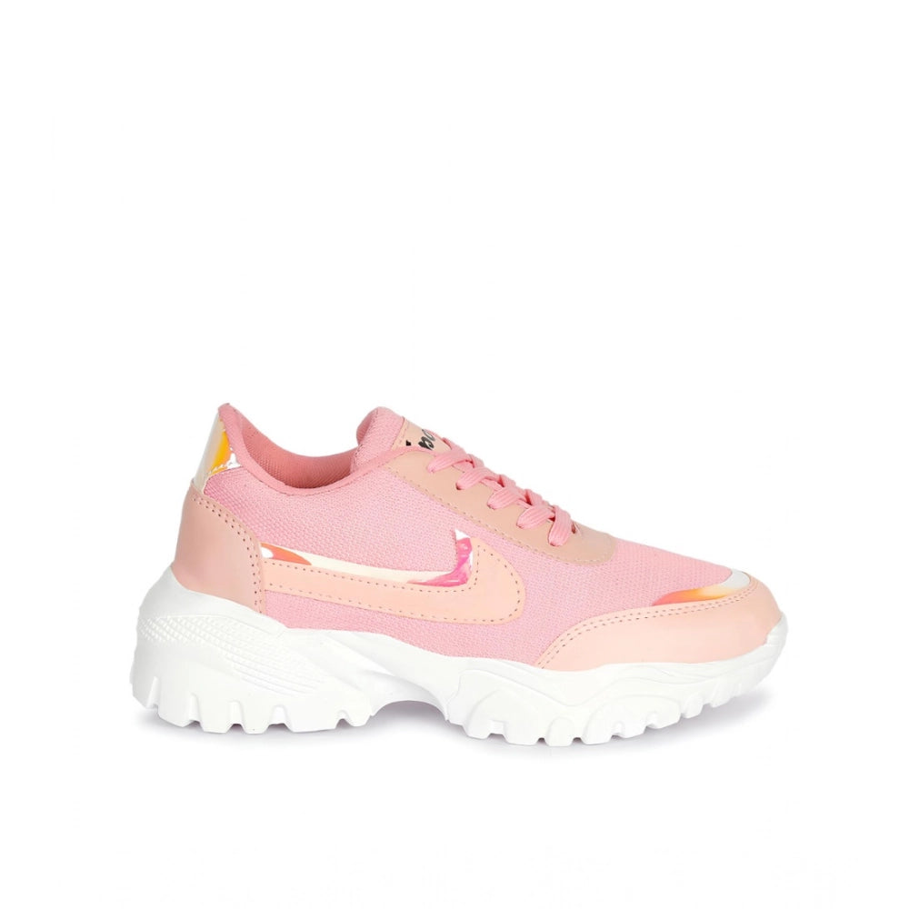 Generic Women's Casual Mesh Printed Lace-Ups Shoes (Pink)