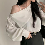 Korean Style High-grade Shirt Beveled Shoulder Off-shoulder Collar