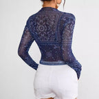 Women's Mesh Printed Long-Sleeve Top