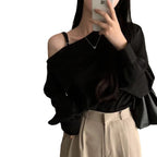 Korean Style High-grade Shirt Beveled Shoulder Off-shoulder Collar