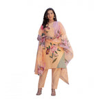 Generic Women's Cotton Blend Printed Kurti With Pant Dupatta Set (Orange)