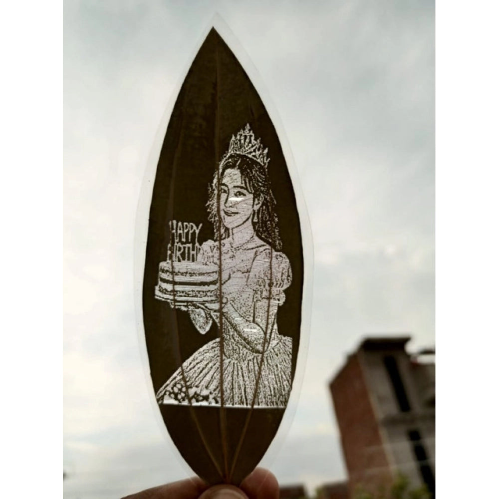 Generic Custom Birthday Leaf Art – Engraved Portrait on Natural Leaf