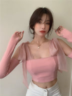 Chest Wrap Strap Bow Knit Tank Top
