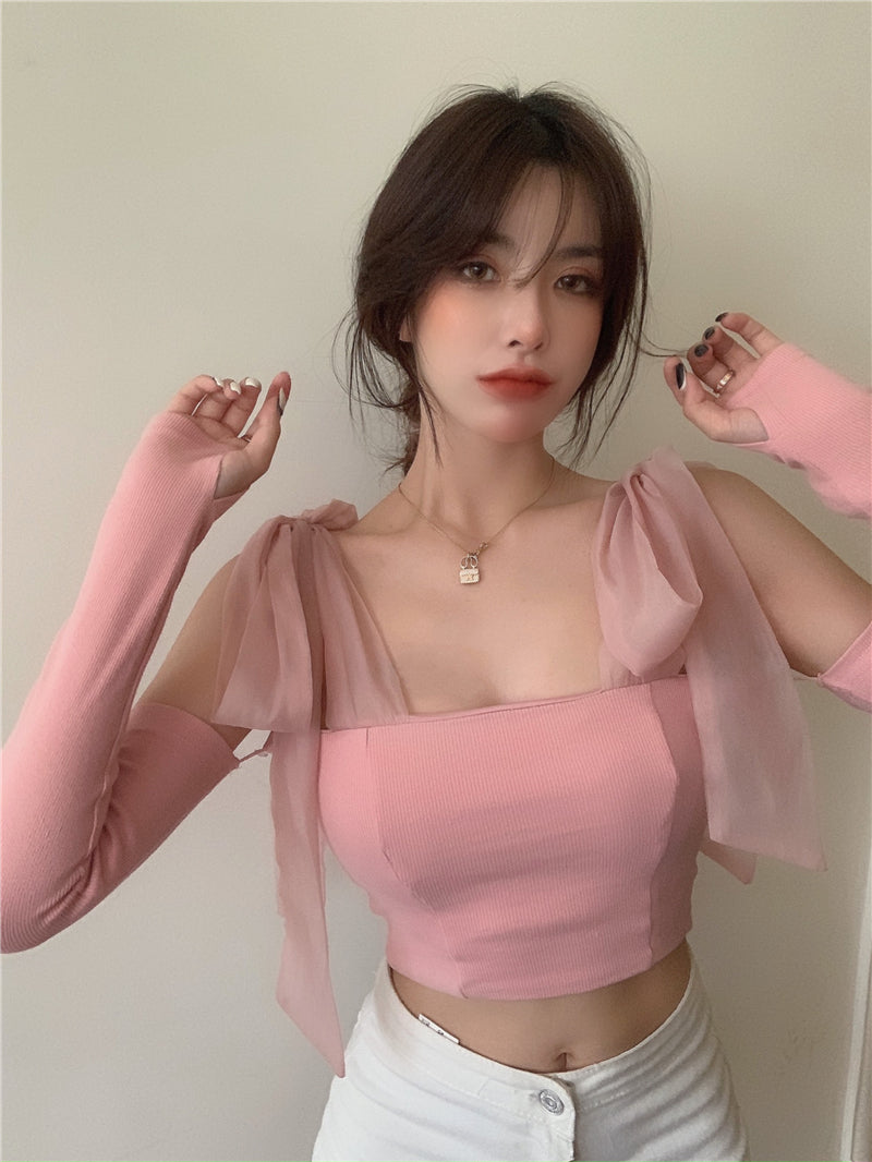 Chest Wrap Strap Bow Knit Tank Top