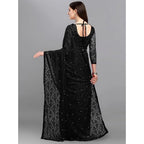 Generic Women's Net Self Design Saree With Unstitched Blouse 5.5Mtr (Black)