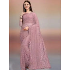 Generic Women's Net Self Design Saree With Unstitched Blouse 5.5Mtr (Light Brown)