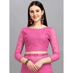 Generic Women's Net Self Design Saree With Unstitched Blouse 5.5Mtr (Dark Pink)