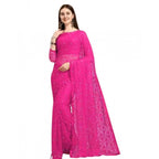 Generic Women's Net Self Design Saree With Unstitched Blouse 5.5Mtr (Rani)