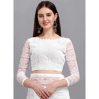 Generic Women's Net Self Design Saree With Unstitched Blouse 5.5Mtr (White)