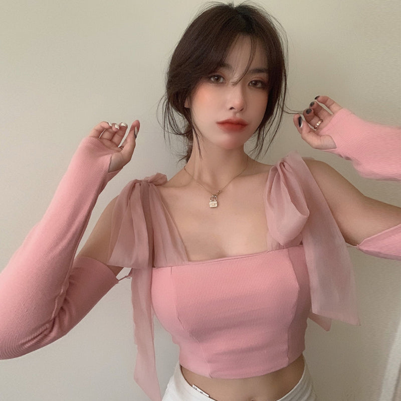 Chest Wrap Strap Bow Knit Tank Top