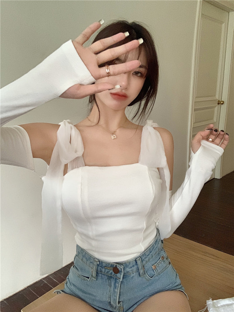 Chest Wrap Strap Bow Knit Tank Top