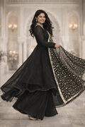 Siyahi Black Georgette Anarkali Suit Set-0