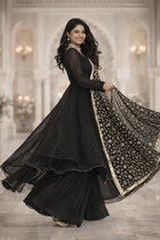 Siyahi Black Georgette Anarkali Suit Set-0