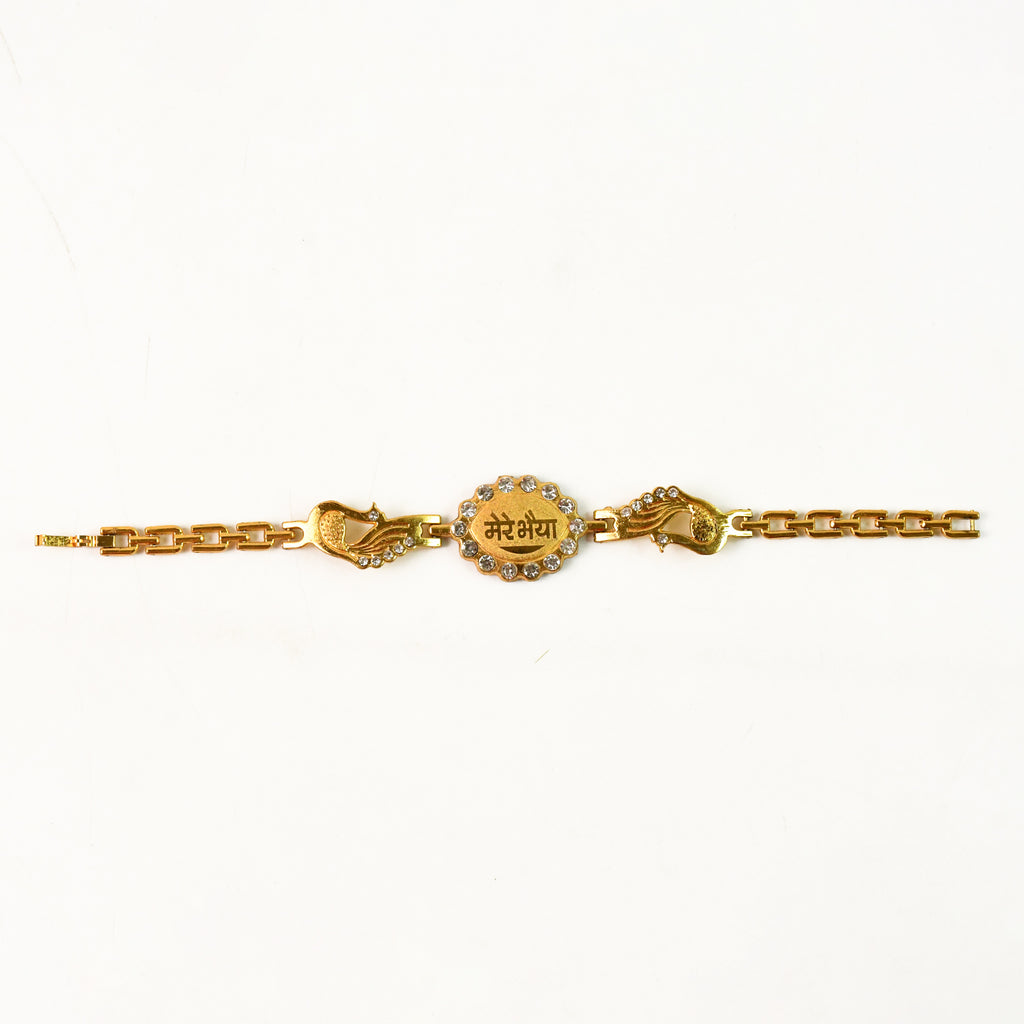 Bracelet With Stone Border  Dual Peacock Chain End Rakhi