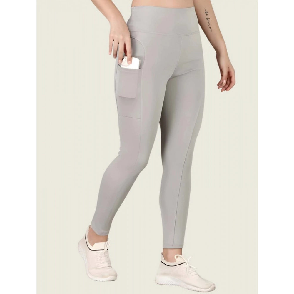 Generic Women's Polyester Solid Ankle length High Waisted Tights (Grey)
