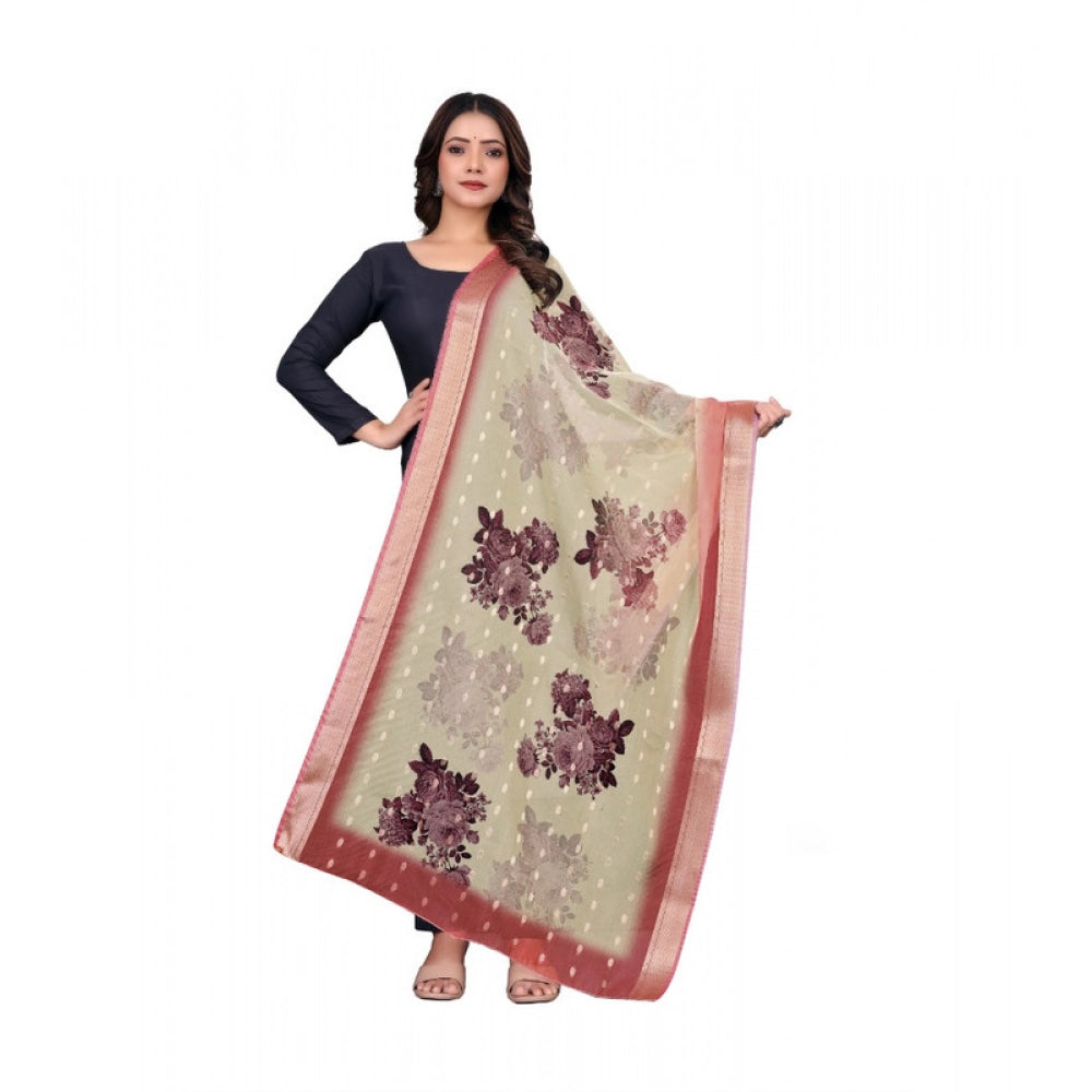 Generic Women's chanderi silk  Printed Dupatta (Beige, Length: 2 Mtr)