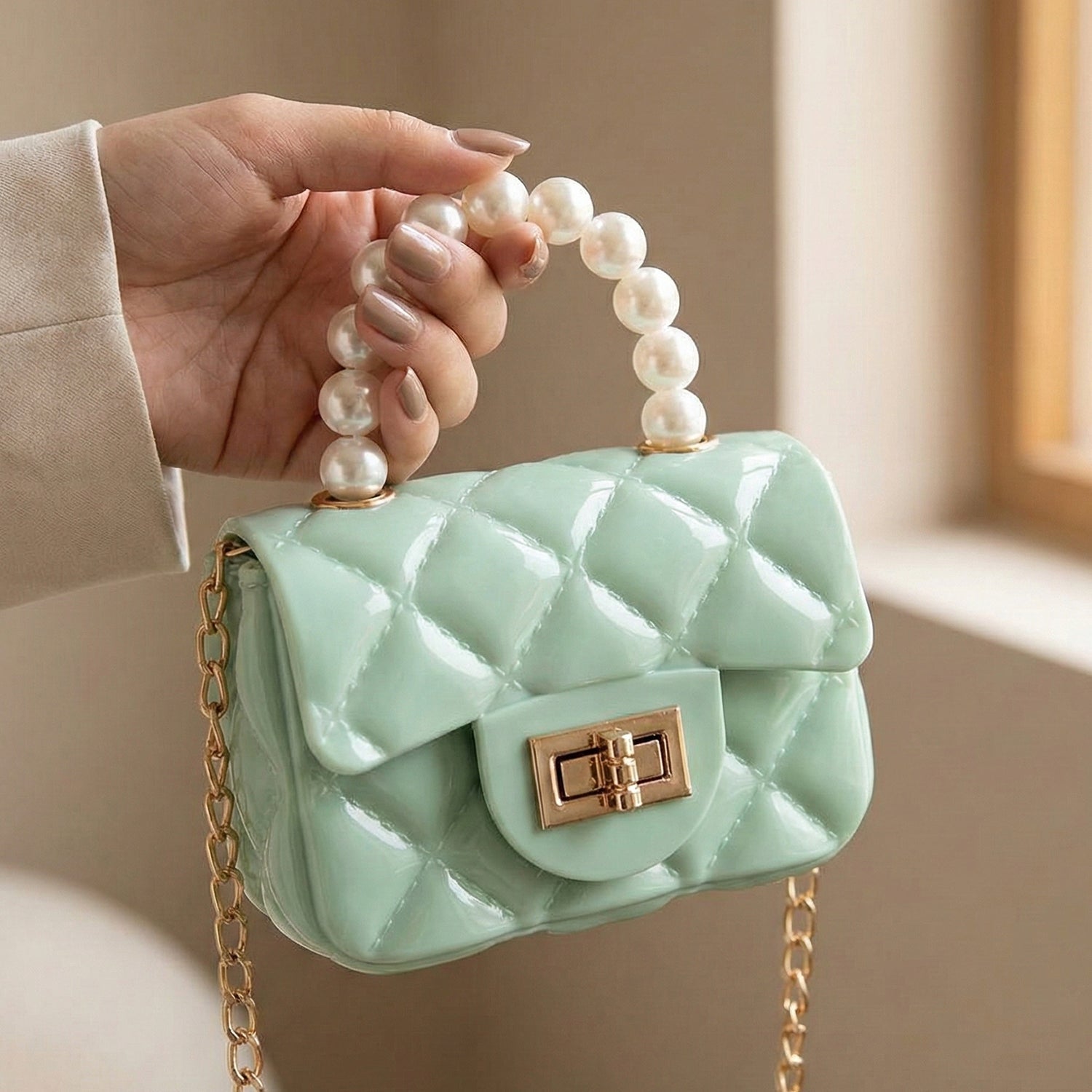 Elegant Quilted Mini Handheld & Sling Fashion Handbag (1 PC)