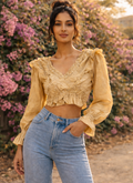 Golden Ruffle Crop Top – Size M