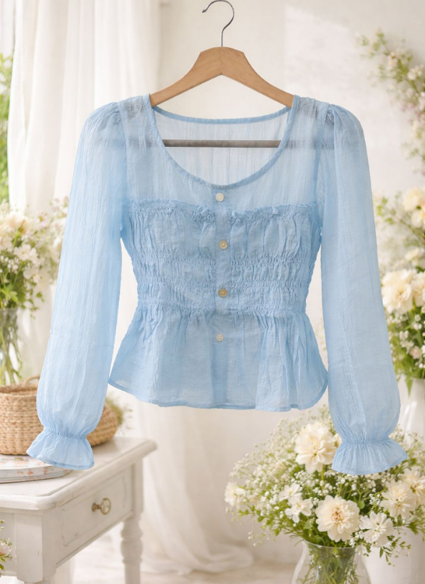 Light Blue Smocked Peplum Top – Soft &amp; Feminine