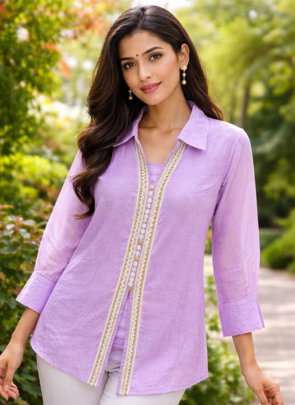 Lavender Embroidered Straight Kurti – Elegant Everyday Wear