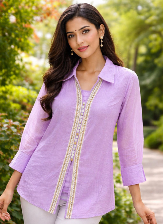 Lavender Embroidered Straight Kurti – Elegant Everyday Wear