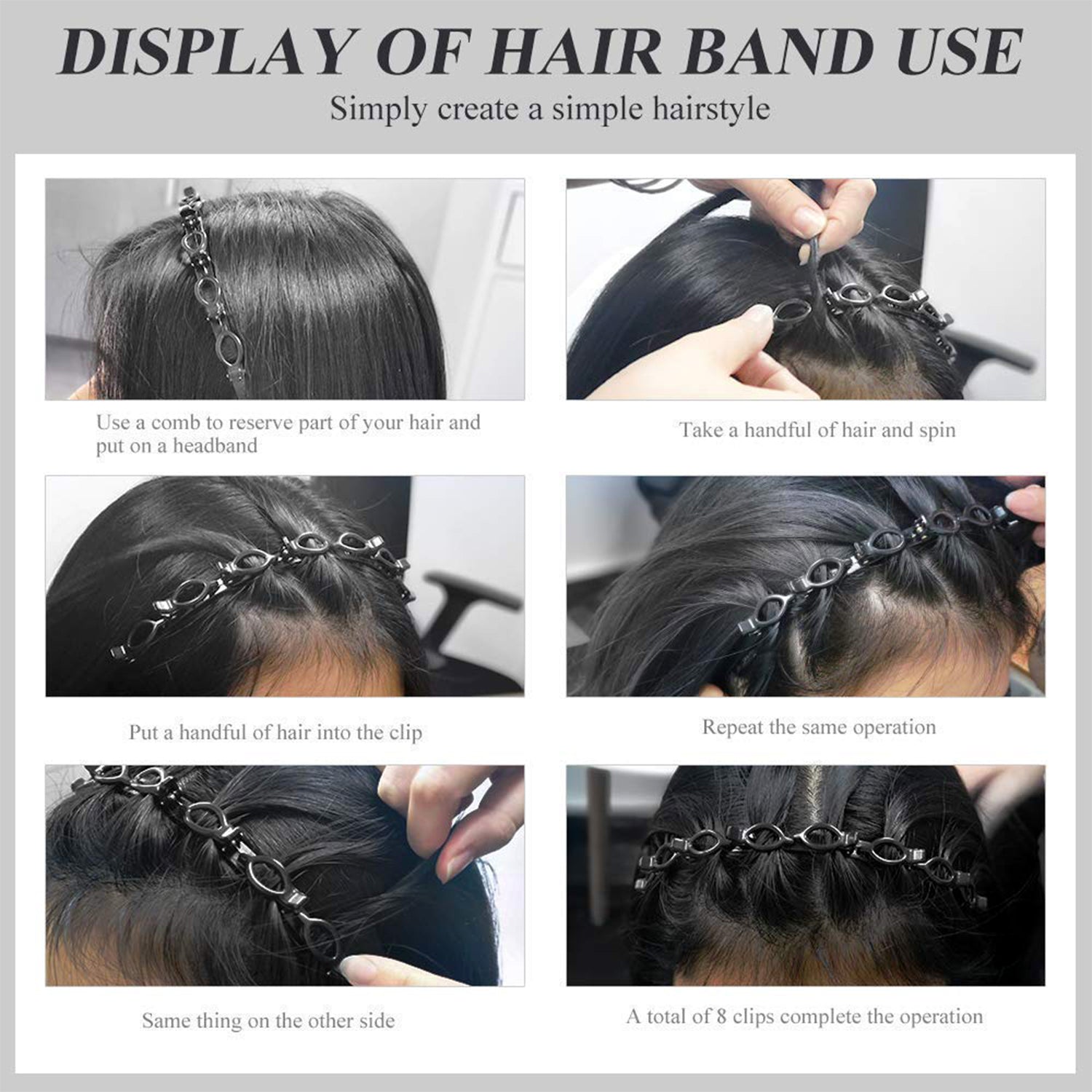 Adjustable Clip-On Hair Styling Headband (1 Pc)