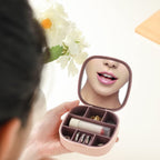 Plastic Jewelry Storage Box with Built-in Mirror & Multi-Section (1 Pc)