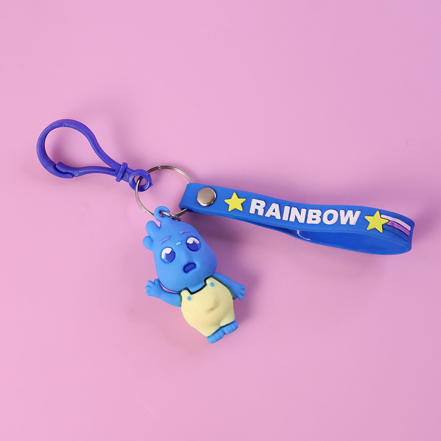 Cute Cartoon Character Keychain with Silicone Strap & Carabiner Clip – 1 Pc
