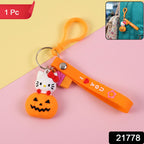 Adorable cat pumpkin key ring
