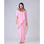 Generic Women's Soft Crepe Silk Printed Ready To Wear Saree With Unstitched Blouse 5.5Mtr (Pink)