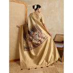 Generic Women's Silk Printed Saree With Unstitched Blouse 5.5Mtr (Gold)