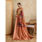 Generic Women's Silk Printed Saree With Unstitched Blouse 5.5Mtr (Peach)