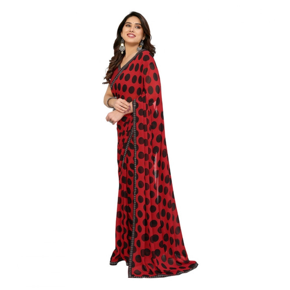 Generic Women's Georgette Printed Saree With Unstitched Blouse 5.5Mtr (Red)