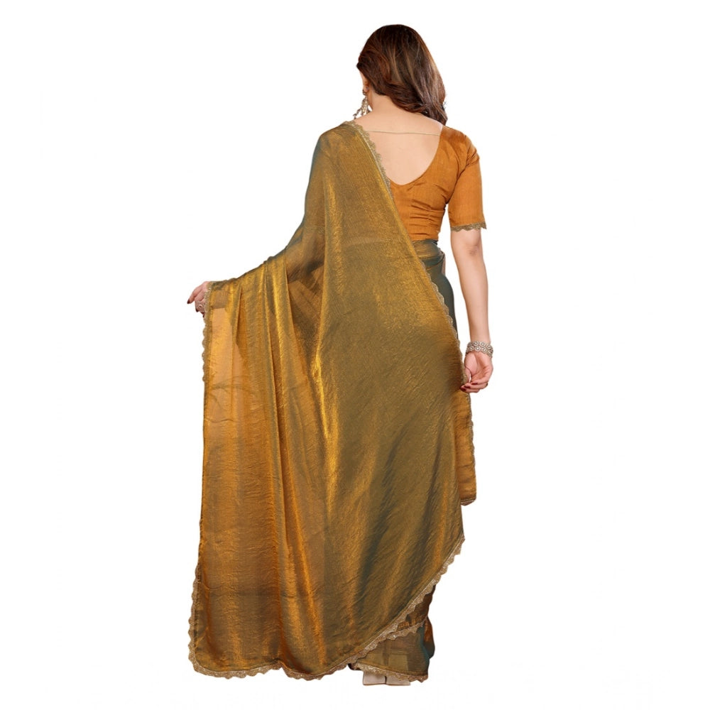 Generic Women's Georgette Printed Saree With Unstitched Blouse 5.5Mtr (Gold)