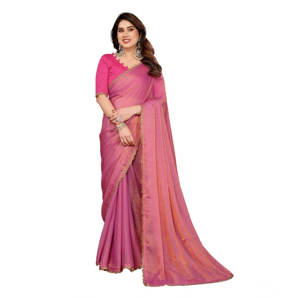 Generic Women's Georgette Printed Saree With Unstitched Blouse 5.5Mtr (Pink)