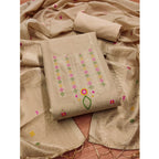 Generic Women's Banarasi Silk Printed Unstitched Salwar Suit Material With Dupatta (Cream, 3Mtrs)