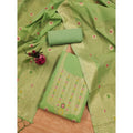 Generic Women's Banarasi Silk Printed Unstitched Salwar Suit Material With Dupatta (Pista, 3Mtrs)