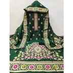 Generic Women's Banarasi Silk Printed Unstitched Salwar Suit Material With Dupatta (Bottle Green, 3Mtrs)