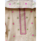 Generic Women's Banarasi Silk Printed Unstitched Salwar Suit Material With Dupatta (Cream, 3Mtrs)