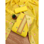 Generic Women's Banarasi Silk Printed Unstitched Salwar Suit Material With Dupatta (Yellow, 3Mtrs)
