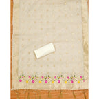 Generic Women's Banarasi Silk Printed Unstitched Salwar Suit Material With Dupatta (White, 3Mtrs)