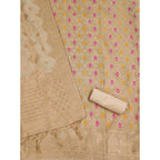 Generic Women's Banarasi Silk Printed Unstitched Salwar Suit Material With Dupatta (Cream, 3Mtrs)