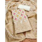 Generic Women's Banarasi Silk Printed Unstitched Salwar Suit Material With Dupatta (White, 3Mtrs)