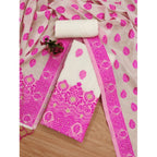 Generic Women's Banarasi Silk Printed Unstitched Salwar Suit Material With Dupatta (Pink, 3Mtrs)