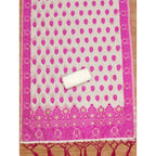 Generic Women's Banarasi Silk Printed Unstitched Salwar Suit Material With Dupatta (Pink, 3Mtrs)