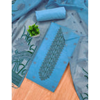 Generic Women's Banarasi Silk Printed Unstitched Salwar Suit Material With Dupatta (SkyBlue, 3Mtrs)