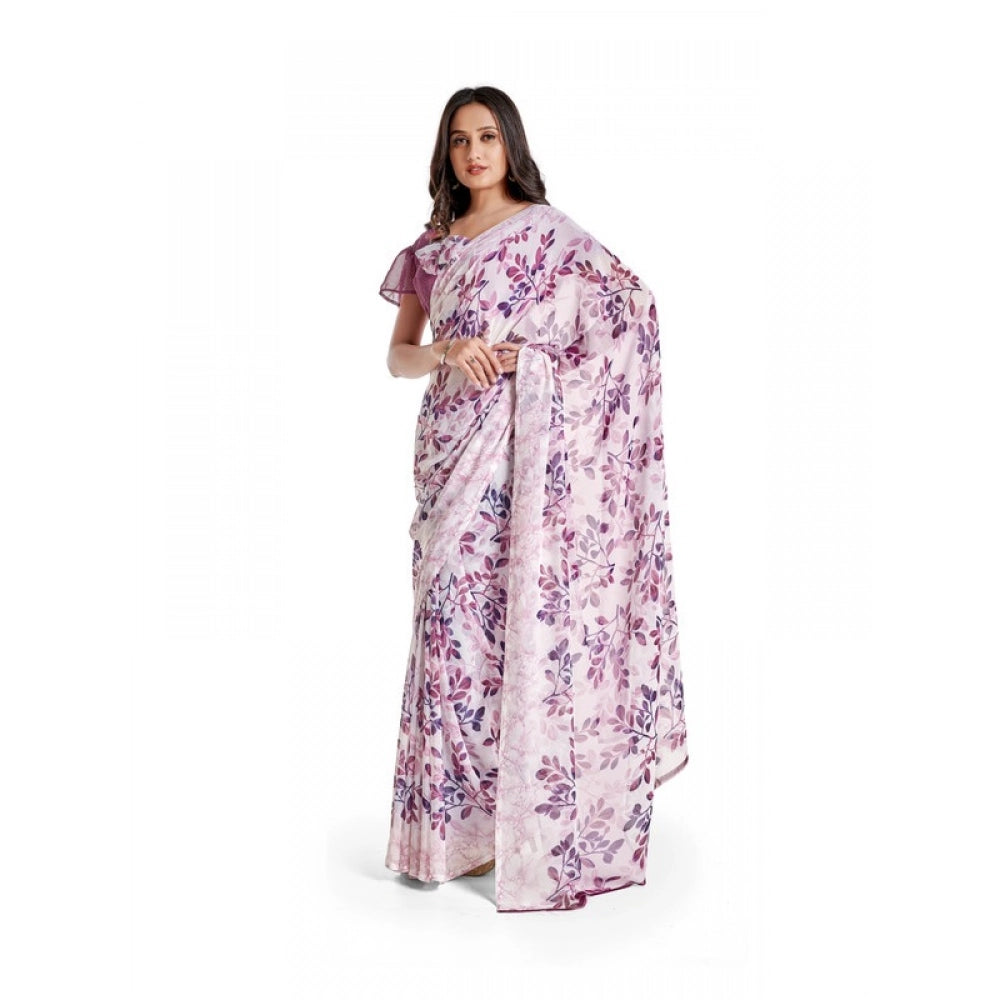 Generic Women's Georgette Printed Saree With Unstitched Blouse 5.5Mtr (Pink)